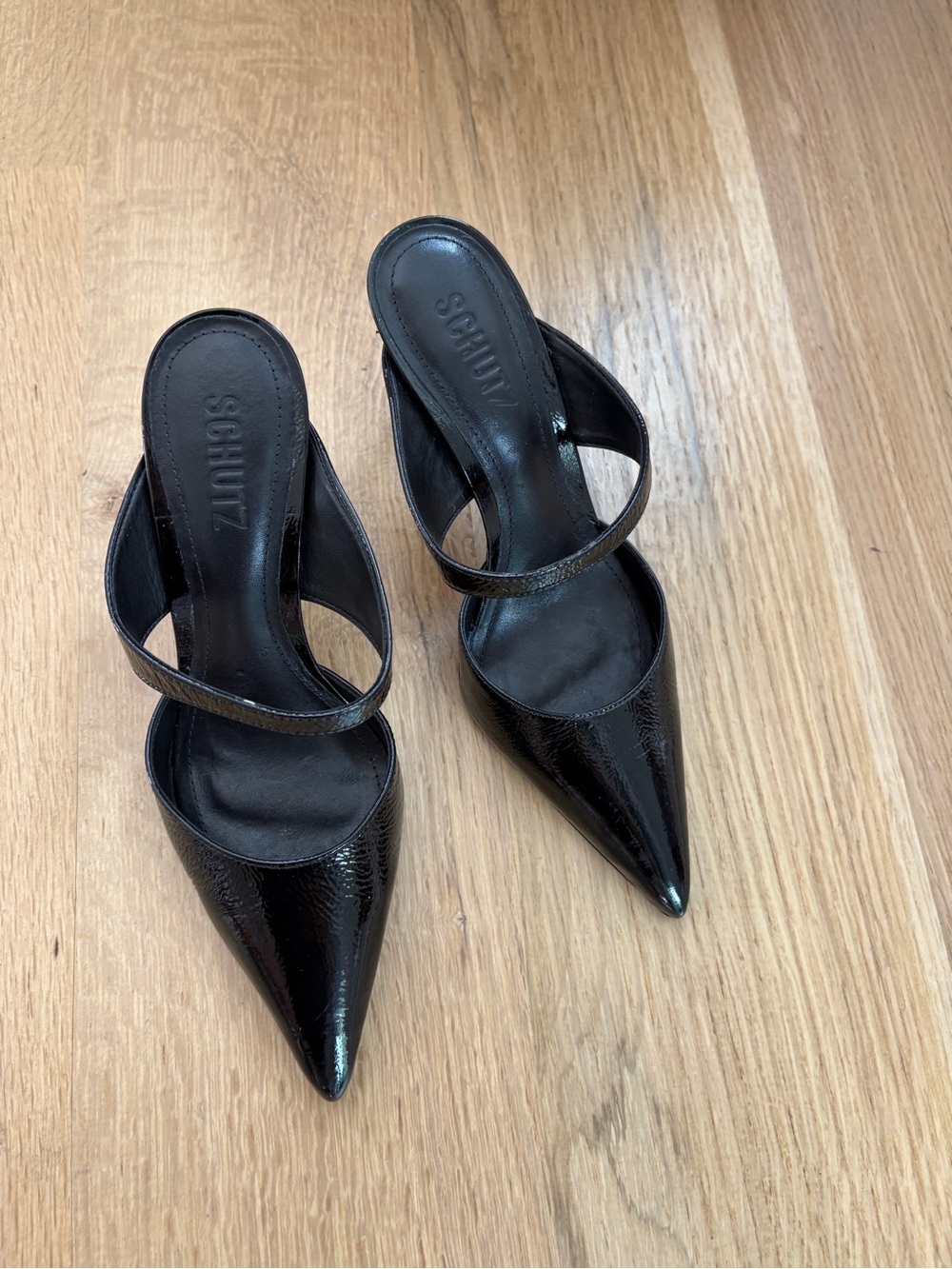 SCHUTZ Black Patent Pointed Toe Slip-On Heels - Picture 5 of 8